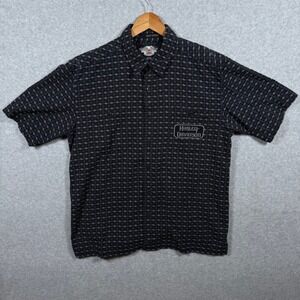 Harley Davidson Mens Large Black Geometric Grid Button Up Shirt Size L
